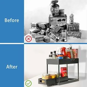 EARTHALL Under Sink Organizers and Storage, Bathroom Organizer Under Sink with Hooks and Bendable Brush, 2 Tier Under Bathroom Cabinet Organizer for Kitchen