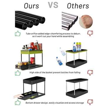 EARTHALL Under Sink Organizers and Storage, Bathroom Organizer Under Sink with Hooks and Bendable Brush, 2 Tier Under Bathroom Cabinet Organizer for Kitchen