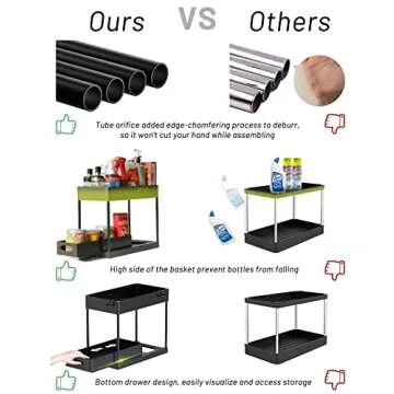 EARTHALL Under Sink Organizers and Storage, Bathroom Organizer Under Sink with Hooks and Bendable Brush, 2 Tier Under Bathroom Cabinet Organizer for Kitchen