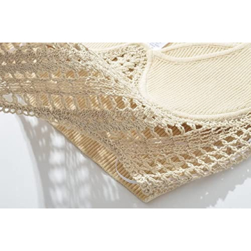 Efvandoloe Sexy Hollow Out Knitted Women's Tank Top Beige