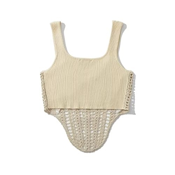 Efvandoloe Sexy Hollow Out Knitted Women's Tank Top Beige