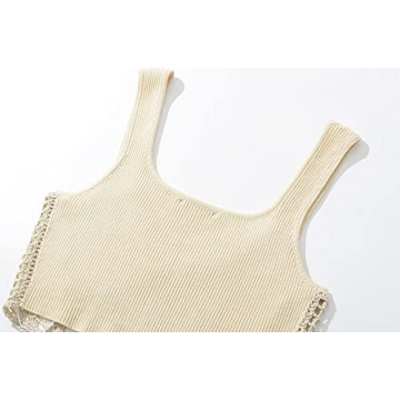 Efvandoloe Sexy Hollow Out Knitted Women's Tank Top Beige