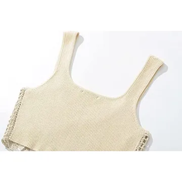 Efvandoloe Sexy Hollow Out Knitted Women's Tank Top Beige