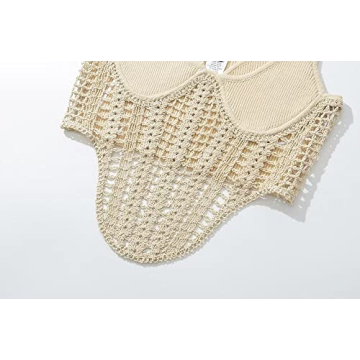 Efvandoloe Sexy Hollow Out Knitted Women's Tank Top Beige
