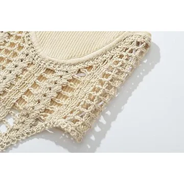 Efvandoloe Sexy Hollow Out Knitted Women's Tank Top Beige