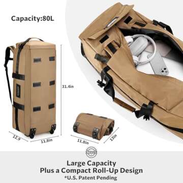 STOVER 80L Rolling Duffel Bag with Wheels, Extra Large 31 Inch Durable Travel Duffle Bag- Rugged, Co...