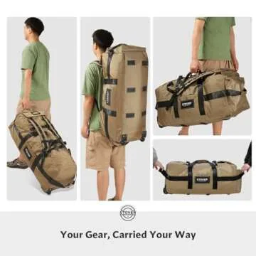 STOVER 80L Rolling Duffel Bag with Wheels, Extra Large 31 Inch Durable Travel Duffle Bag- Rugged, Collapsible, Rollable Design w/Shoulder Straps- Use as Luggage or Backpack for Men/Women (Tan)