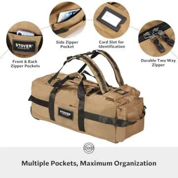 STOVER 80L Rolling Duffel Bag with Wheels, Extra Large 31 Inch Durable Travel Duffle Bag- Rugged, Collapsible, Rollable Design w/Shoulder Straps- Use as Luggage or Backpack for Men/Women (Tan)