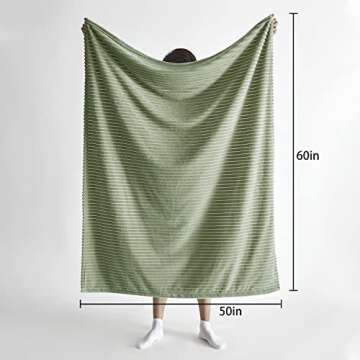 Geniospin Throw Blanket for Couch, Bed, Sofa – 280GSM Super Soft Lightweight Blanket with Stripe, 3D Ribbed Jacquard Blanket, Plush Fuzzy Cozy Throws, Warm and Breathable (Sage Green, 50x60 inches)