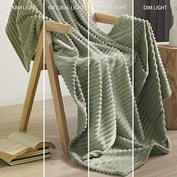 Geniospin Throw Blanket for Couch, Bed, Sofa – 280GSM Super Soft Lightweight Blanket with Stripe, 3D Ribbed Jacquard Blanket, Plush Fuzzy Cozy Throws, Warm and Breathable (Sage Green, 50x60 inches)