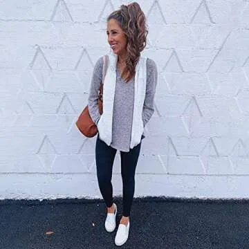 PRETTYGARDEN Women's Soft Sherpa Fleece Vest Zip up Lined Stand Collar Lightweight Warm Waistcoat with Pockets (White, Medium)