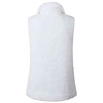 PRETTYGARDEN Women's Soft Sherpa Fleece Vest Zip up Lined Stand Collar Lightweight Warm Waistcoat with Pockets (White, Medium)