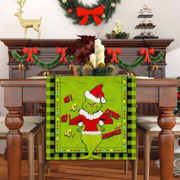 Linen Green Christmas Table Runner Merry Christmas Tablecloth Christmas Xmas Winter Holiday Home Kit...
