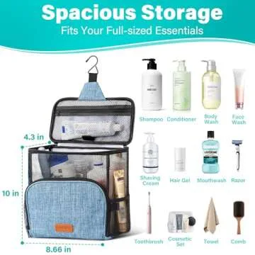 Hiverst Hanging Toiletry Bag, Shower Caddy Tote Bag (Updated Version, Full Size Bottle Compatible), Bath Organizer for College Dorms, Gym, Camp, Women Men, with Funny Luggage Tag