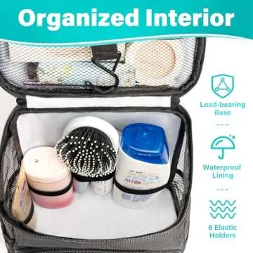 Hiverst Hanging Toiletry Bag, Shower Caddy Tote Bag (Updated Version, Full Size Bottle Compatible), Bath Organizer for College Dorms, Gym, Camp, Women Men, with Funny Luggage Tag