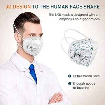 YQ YICHITA N95 Mask NIOSH Approved 25-Pack, Particulate Respirator N95 Face Masks Universal Fit - Individually Wrapped