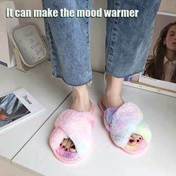 LZLER Women’s Fuzzy Fluffy Furry Open-Toe Cross Band Slippers
