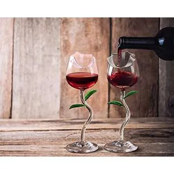 Rose Flower Wine Glasses, Creative Red Wine Glass Set of 2 Rose Flower Goblet Wine Cocktail Juice Glass for Party Dinner Wedding Festival Kitchen Bar (260ml, 2Pcs)