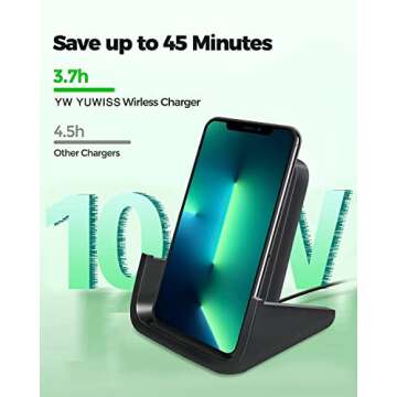 Wireless Charger YUWISS Wireless Charging Stand Cordless Charger 10/7.5/5W Compatible with iPhone 14 13 12/12 /11Pro Max/XR/XS Max/XS/X/8/8Plus Galaxy S22/S21/S9/S9+/S8/S8+ Note