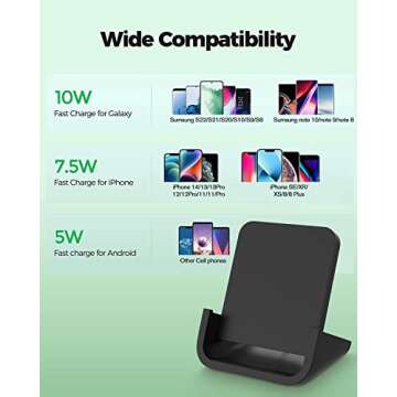 Wireless Charger YUWISS Wireless Charging Stand Cordless Charger 10/7.5/5W Compatible with iPhone 14 13 12/12 /11Pro Max/XR/XS Max/XS/X/8/8Plus Galaxy S22/S21/S9/S9+/S8/S8+ Note