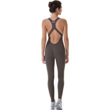 AUROLA Power Workout Jumpsuit for Women Yoga Gym Seamless One Piece Racerback Tummy Control Padded Bra Jumpsuit,Chestnut Brown,S
