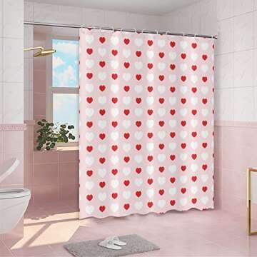 GCIREC Valentine's Day Shower Curtain, Weighted Bottom Romantic Love Theme Pink and Red Little Heart...