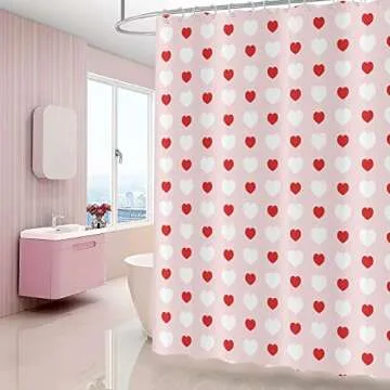 GCIREC Valentine's Day Shower Curtain, Weighted Bottom Romantic Love Theme Pink and Red Little Heart Fabric Bathroom Curtain Home Decor Waterproof Washable with 12 Hooks,72"x72"