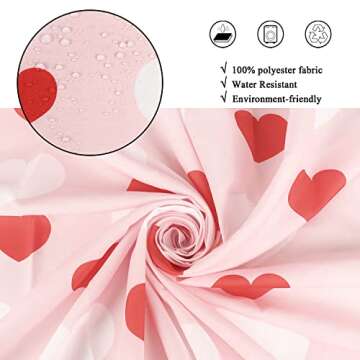 GCIREC Valentine's Day Shower Curtain, Weighted Bottom Romantic Love Theme Pink and Red Little Heart Fabric Bathroom Curtain Home Decor Waterproof Washable with 12 Hooks,72"x72"