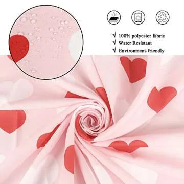 GCIREC Valentine's Day Shower Curtain, Weighted Bottom Romantic Love Theme Pink and Red Little Heart Fabric Bathroom Curtain Home Decor Waterproof Washable with 12 Hooks,72"x72"