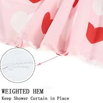 GCIREC Valentine's Day Shower Curtain, Weighted Bottom Romantic Love Theme Pink and Red Little Heart Fabric Bathroom Curtain Home Decor Waterproof Washable with 12 Hooks,72"x72"