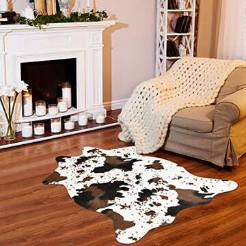 IMQOQ Cow Print Rug Faux Cowhide Area Carpet Animal Print Mat for Living Room Bedroom Non-Slip 3.6x2...