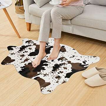 IMQOQ Cow Print Rug Faux Cowhide Area Carpet Animal Print Mat for Living Room Bedroom Non-Slip 3.6x2.5FT (110cmx75cm)