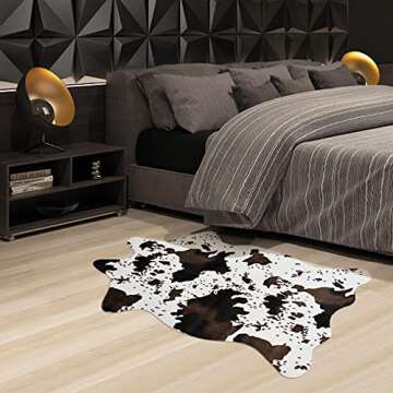 IMQOQ Cow Print Rug Faux Cowhide Area Carpet Animal Print Mat for Living Room Bedroom Non-Slip 3.6x2.5FT (110cmx75cm)