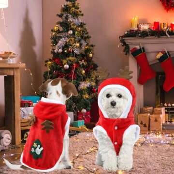 Dog Christmas Outfit, Dog Christmas Hoodie Vest Dog Santa Costume with Elk Antlers Christmas Clothes for Small Medium Dogs Cats Pets (Large)