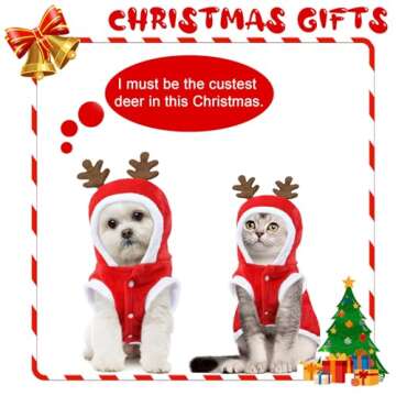 Dog Christmas Outfit, Dog Christmas Hoodie Vest Dog Santa Costume with Elk Antlers Christmas Clothes for Small Medium Dogs Cats Pets (Large)