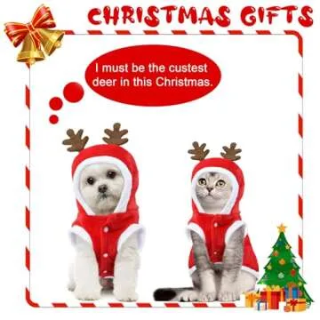Dog Christmas Outfit, Dog Christmas Hoodie Vest Dog Santa Costume with Elk Antlers Christmas Clothes for Small Medium Dogs Cats Pets (Large)
