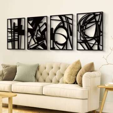 Glamativity 4 Pack Black Abstract Metal Wall Art, Minimalist Décor Single Line Art Wall Décor, 3D ...