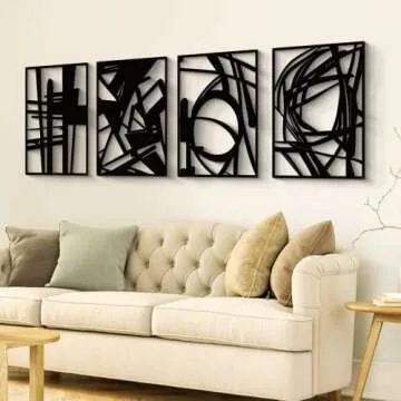 Glamativity 4 Pack Black Abstract Metal Wall Art, Minimalist Décor Single Line Art Wall Décor, 3D ...