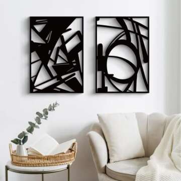 Glamativity 4 Pack Black Abstract Metal Wall Art