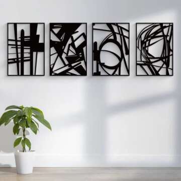 Glamativity 4 Pack Black Abstract Metal Wall Art