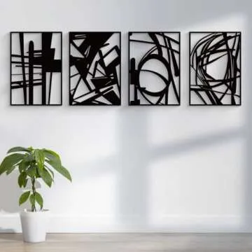 Glamativity 4 Pack Black Abstract Metal Wall Art