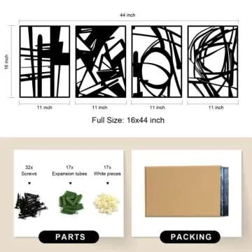 Glamativity 4 Pack Black Abstract Metal Wall Art