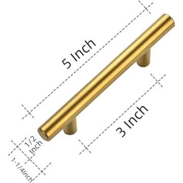 Ravinte 30 Pack 5 Inch Cabinet Pulls Brushed Brass Stainless Steel Kitchen Drawer Pulls Cabinet Handles 5”Length, 3” Hole Center
