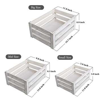 Besmall Set of 3 Nesting Wooden Crates, Decorative Vintage Wooden Storage Crates, Wood Boxes Rustic Farmhouse Style for Storage and Display – Decorative Wooden Crates for Home (White)