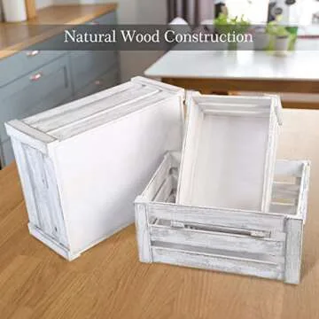 Besmall Set of 3 Nesting Wooden Crates, Decorative Vintage Wooden Storage Crates, Wood Boxes Rustic Farmhouse Style for Storage and Display – Decorative Wooden Crates for Home (White)