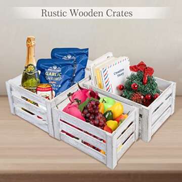 Besmall Set of 3 Nesting Wooden Crates, Decorative Vintage Wooden Storage Crates, Wood Boxes Rustic Farmhouse Style for Storage and Display – Decorative Wooden Crates for Home (White)