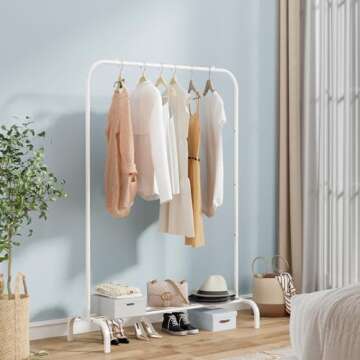 SUOERNUO Garment Rack for Hanging Clothes Rack Heavy Duty Portable with Bottom Metal Shelf Drying Coats Shirt,Black (White)