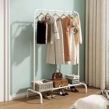 SUOERNUO Garment Rack for Hanging Clothes Rack Heavy Duty Portable with Bottom Metal Shelf Drying Coats Shirt,Black (White)