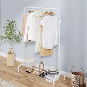 SUOERNUO Garment Rack for Hanging Clothes Rack Heavy Duty Portable with Bottom Metal Shelf Drying Coats Shirt,Black (White)