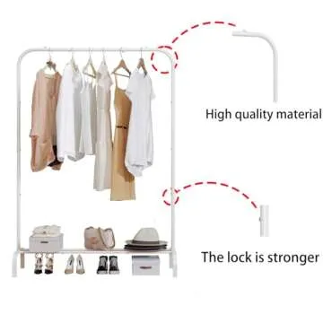 SUOERNUO Garment Rack for Hanging Clothes Rack Heavy Duty Portable with Bottom Metal Shelf Drying Coats Shirt,Black (White)